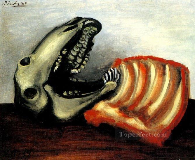 羊の頭蓋骨のある静物画 1939 年キュビスト パブロ・ピカソ油絵